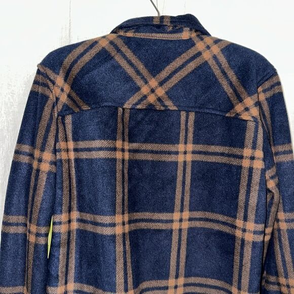 Eddie Bauer Boys XL Faux Shearling Lined Fleece Plaid Navy Brown Ivory Shacket - Picture 4 of 12